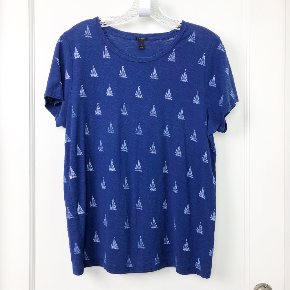 J Crew Blue Sailboat Print T-Shirt Large